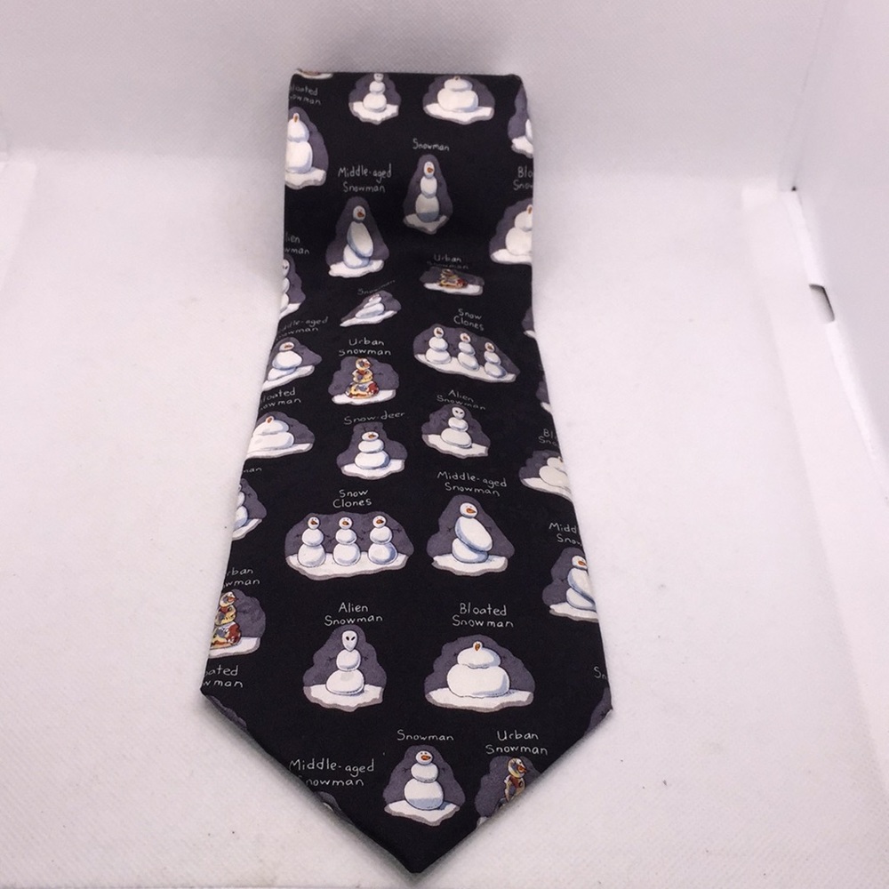Jingle Bells Snowman Holiday Christmas Winter Themed Men's Neck Tie 100% Silk